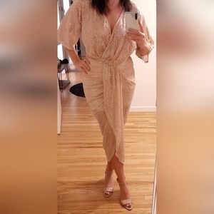 Sequinned wrap dress, nude colour, size L